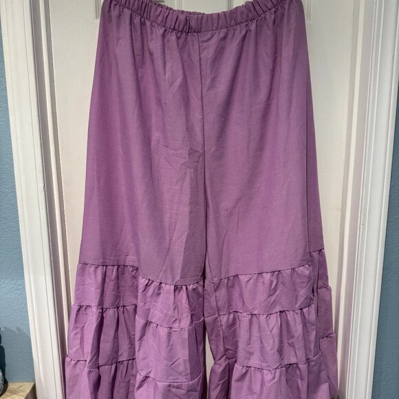 NWOT PLUS SIZE 2XL COTTON BLEND TIERED ELASTIC WAIST WIDE LEG PANTS - Picture 1 of 2